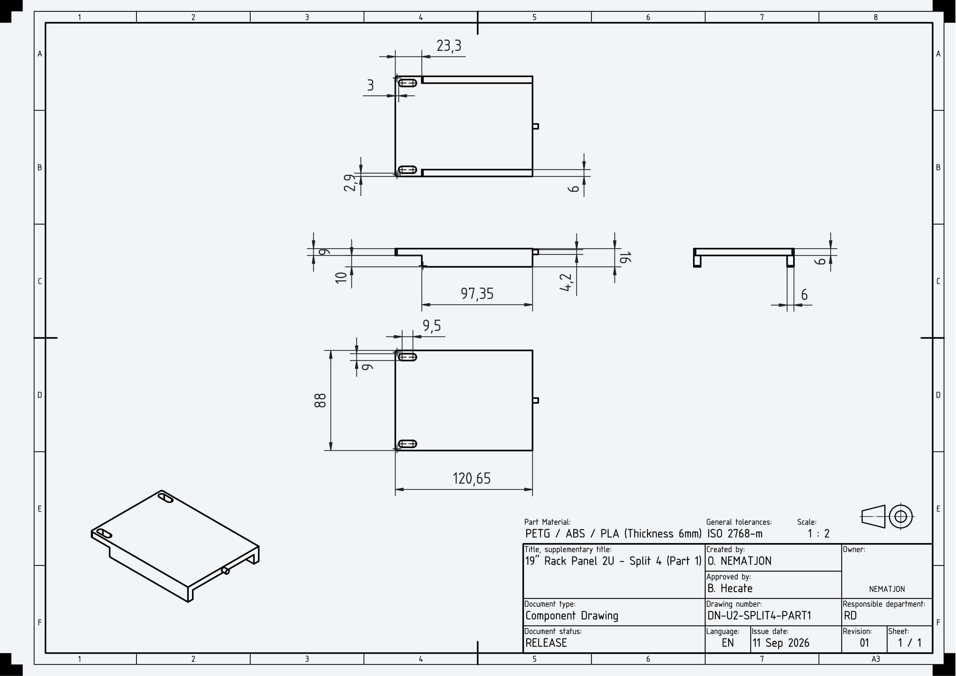 19 Inch 2U Blank Server Rack Panel - CNC and 3D Print Ready 3D Model