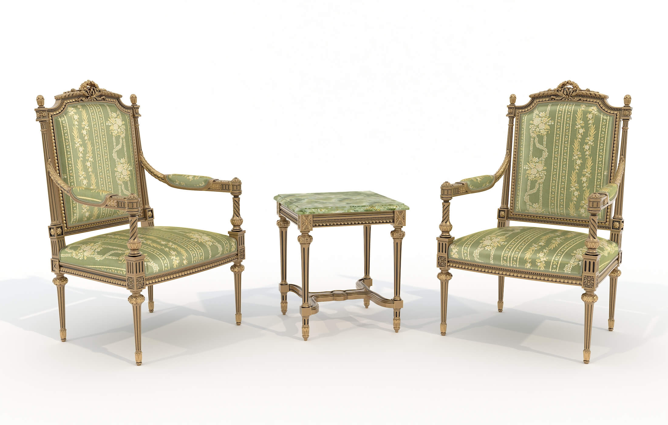 Classic European Style Coffee Table and Armchair 38 3D Model