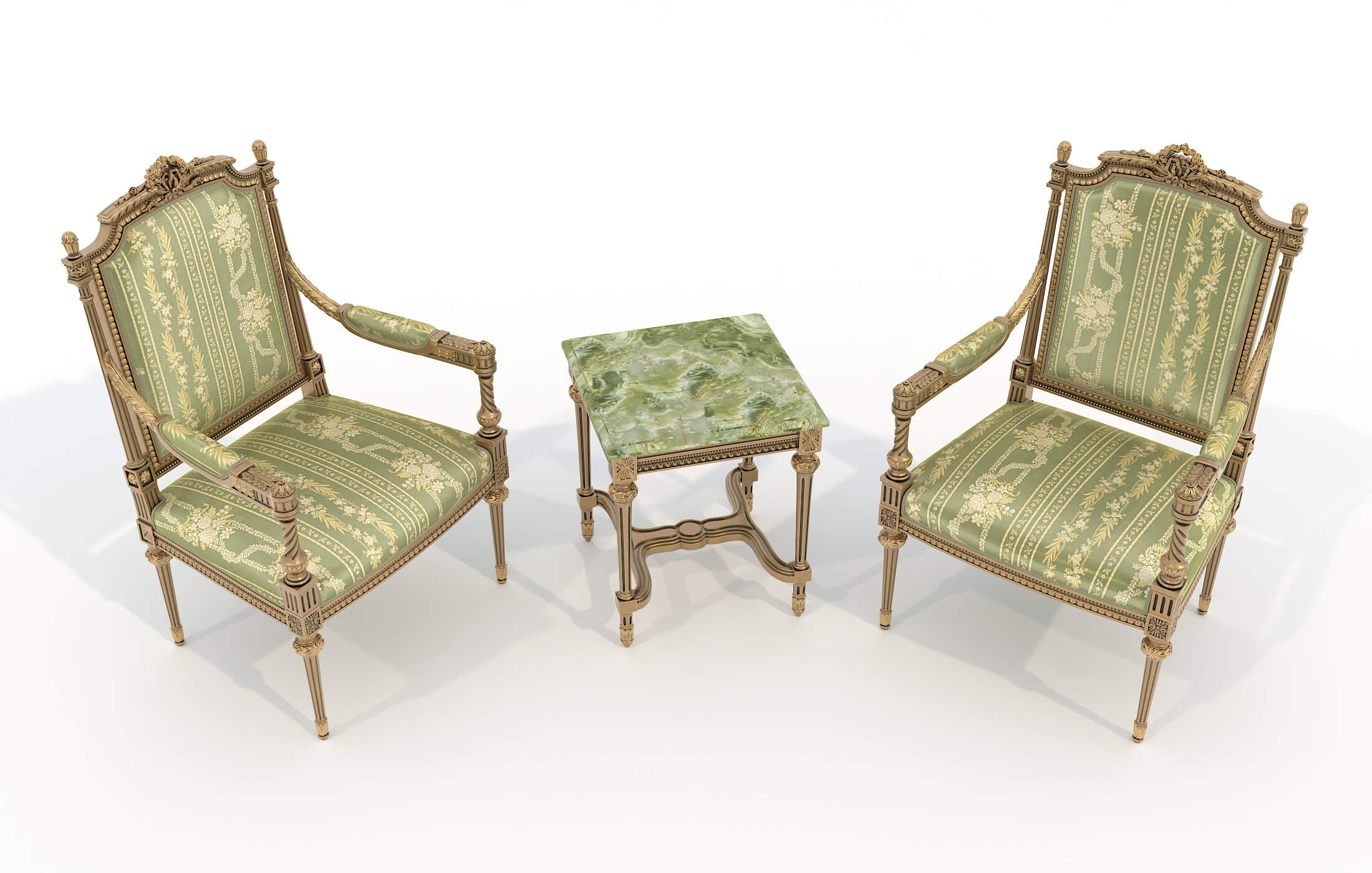 Classic European Style Coffee Table and Armchair 38 3D Model