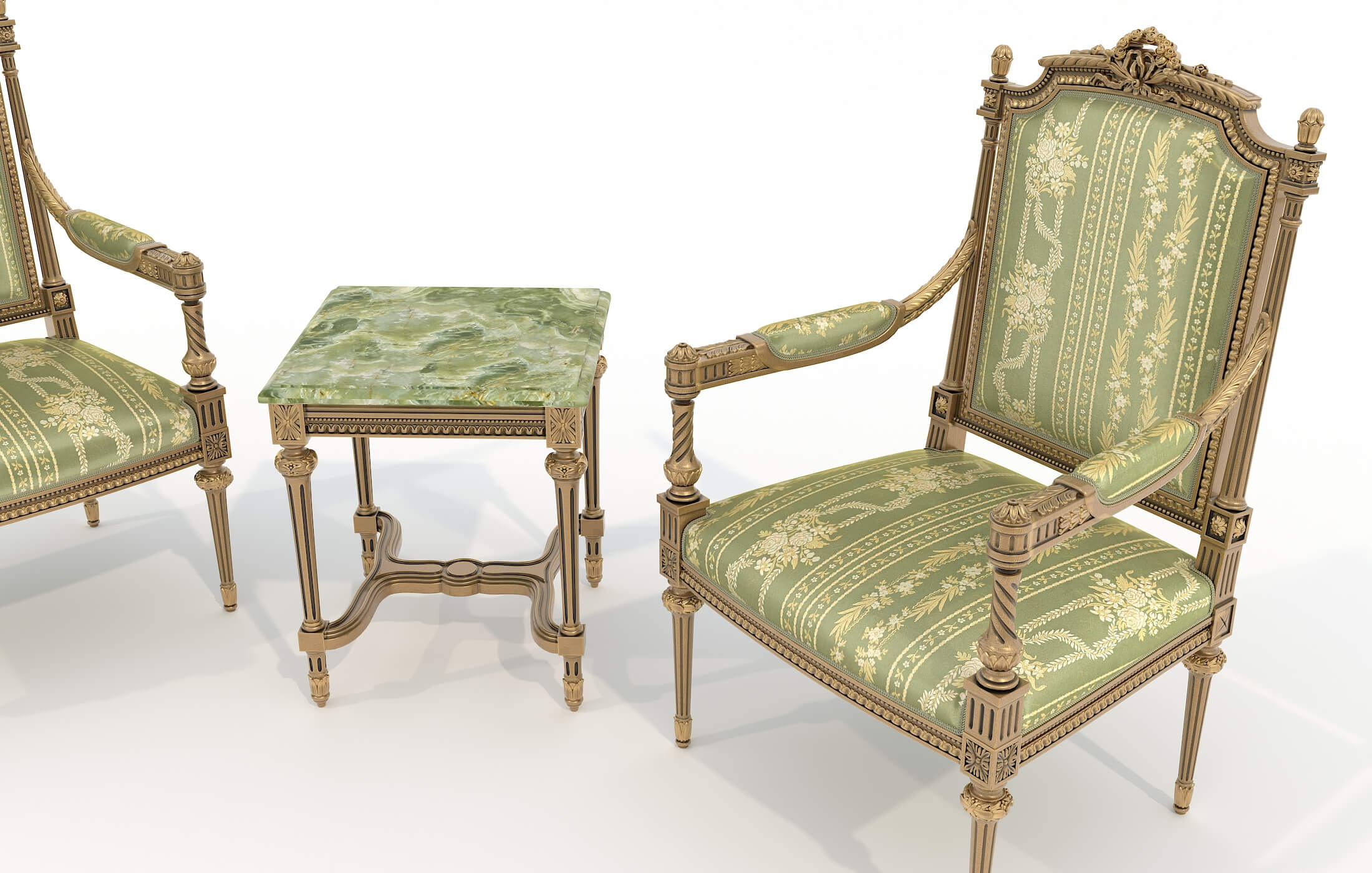 Classic European Style Coffee Table and Armchair 38 3D Model