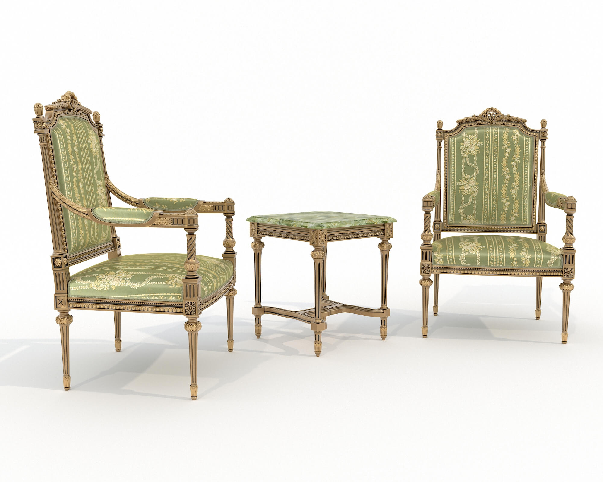 Classic European Style Coffee Table and Armchair 38 3D Model