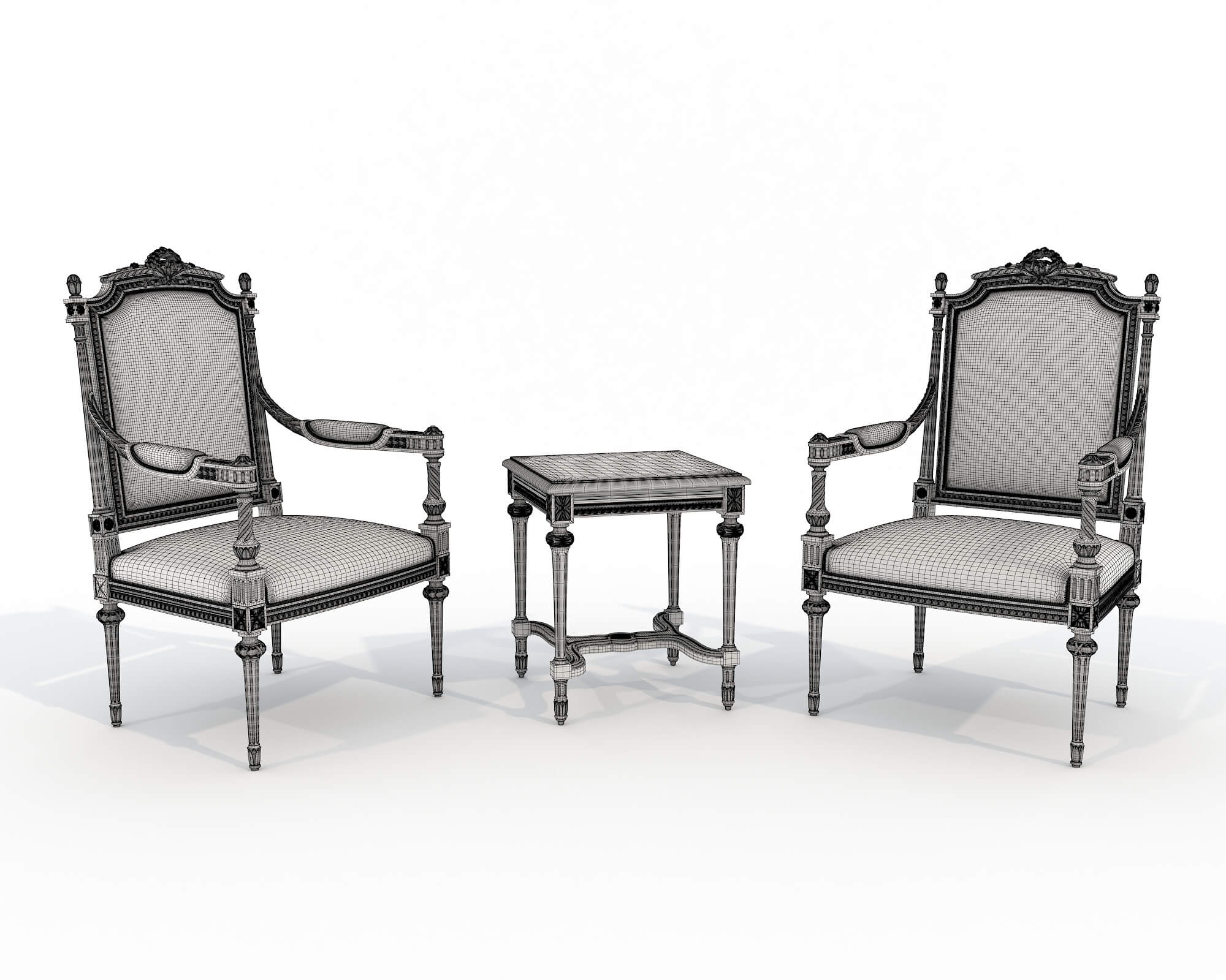 Classic European Style Coffee Table and Armchair 38 3D Model
