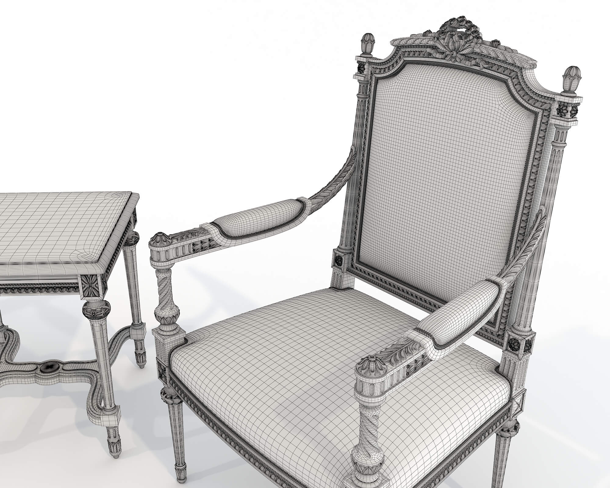 Classic European Style Coffee Table and Armchair 38 3D Model