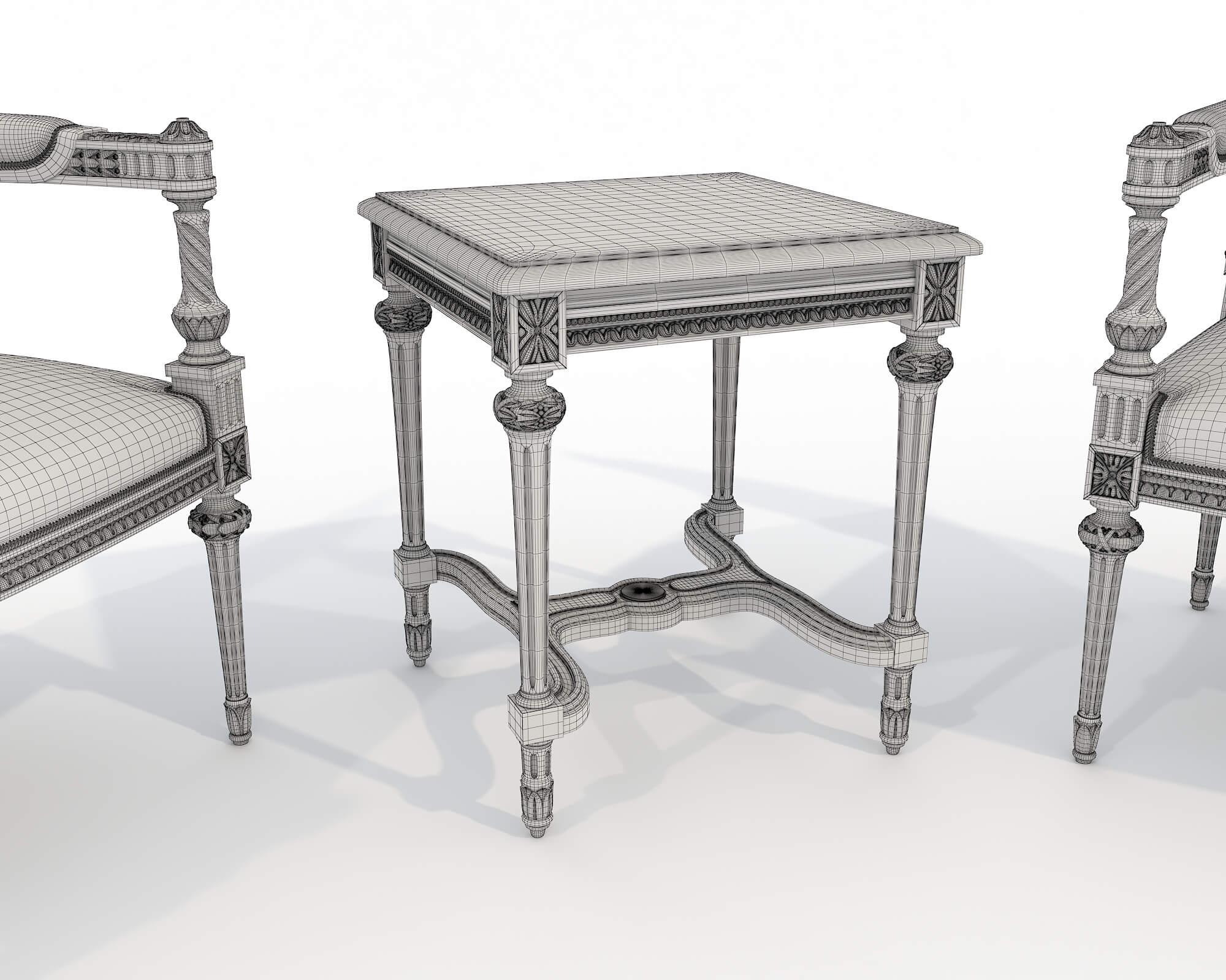 Classic European Style Coffee Table and Armchair 38 3D Model