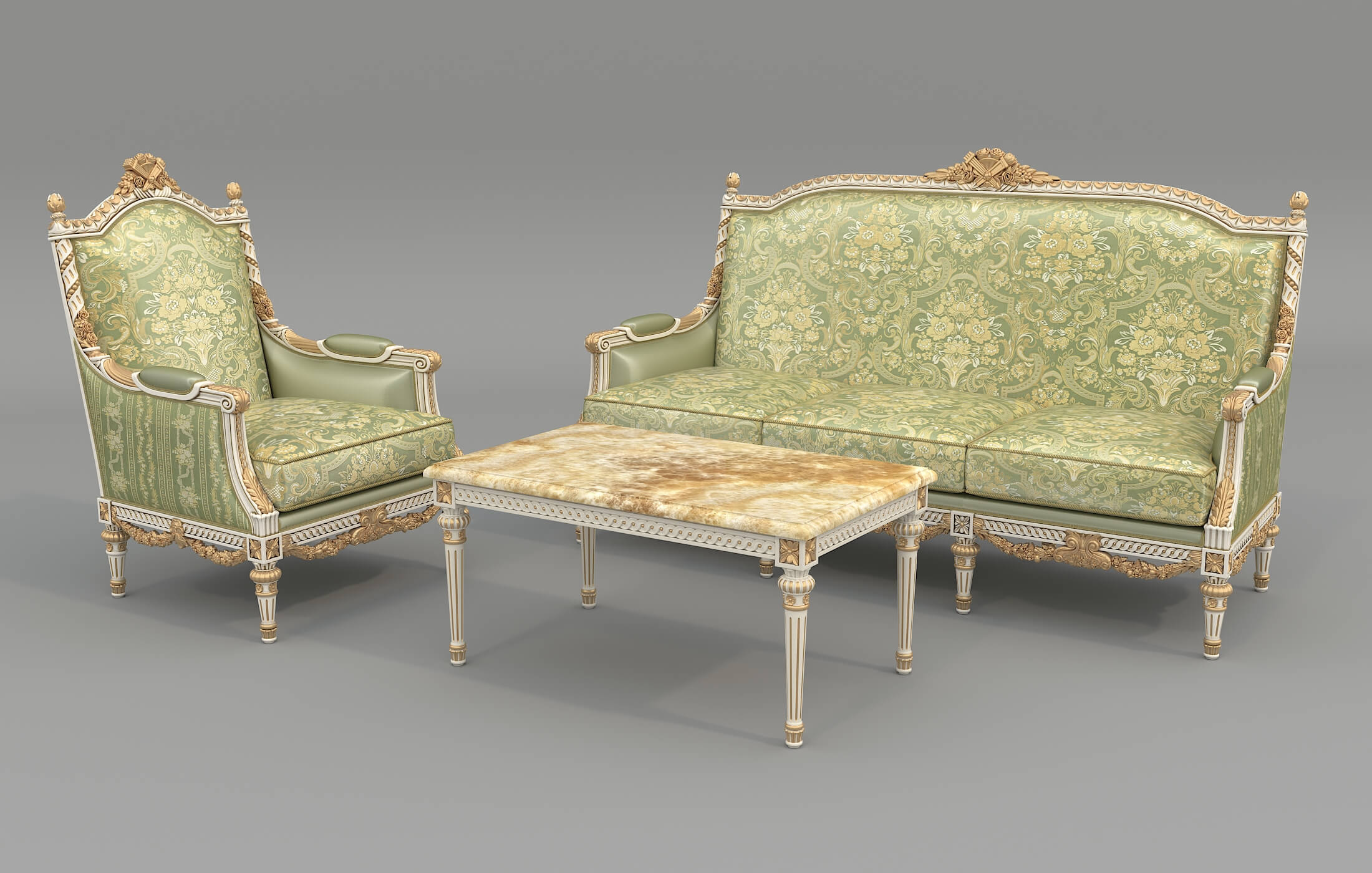 Classic European Style Sofa and Armchair Set 17 3D Model