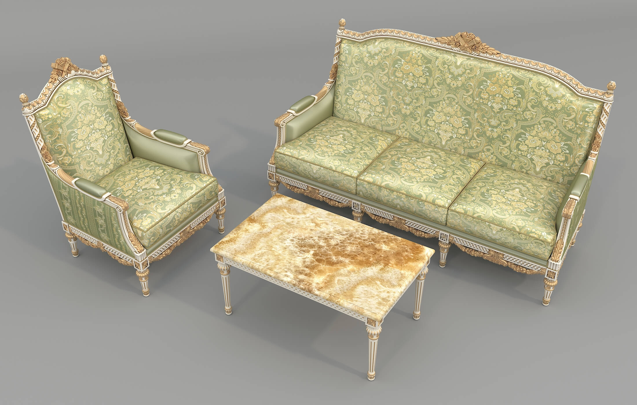 Classic European Style Sofa and Armchair Set 17 3D Model