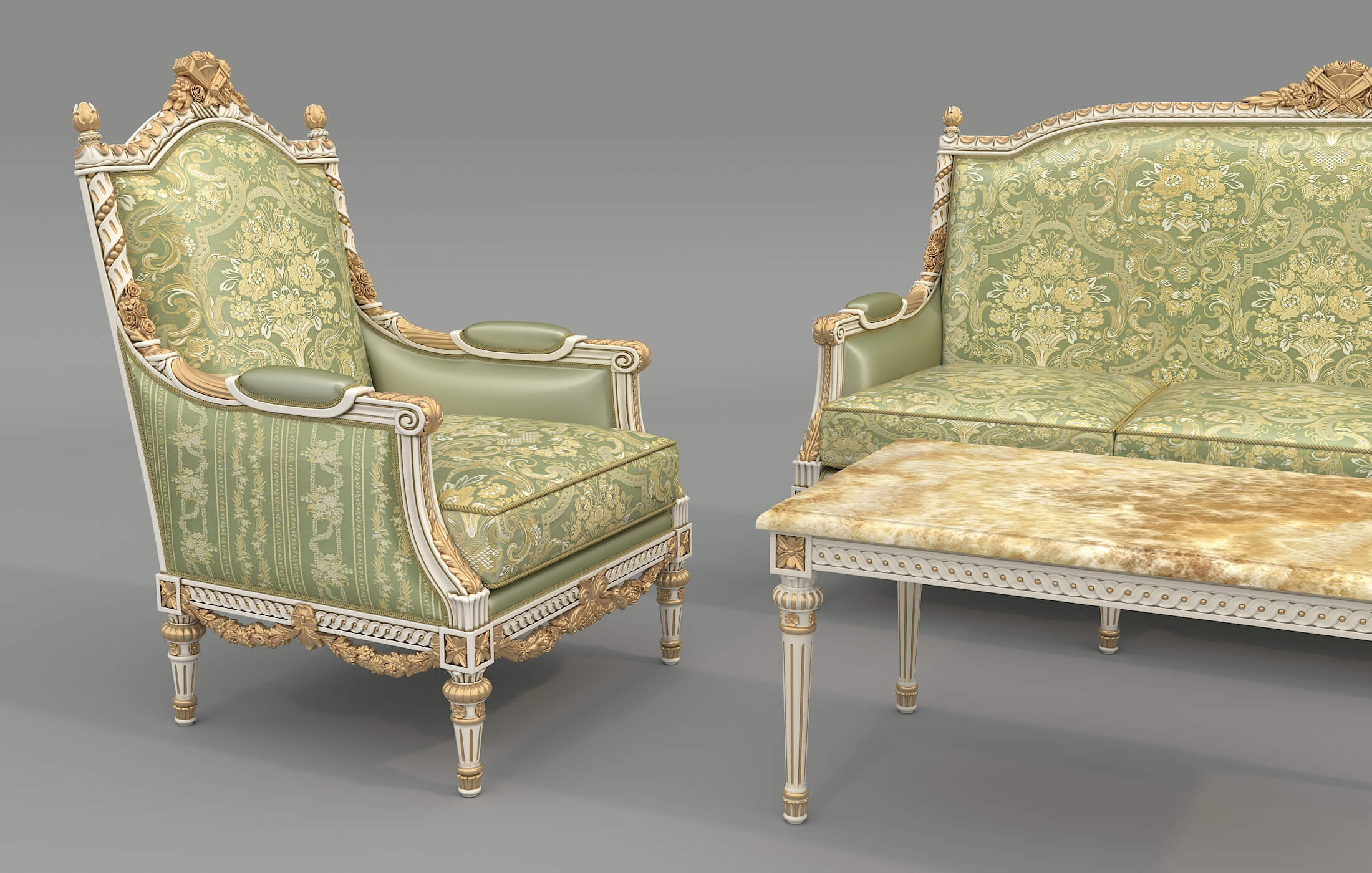 Classic European Style Sofa and Armchair Set 17 3D Model