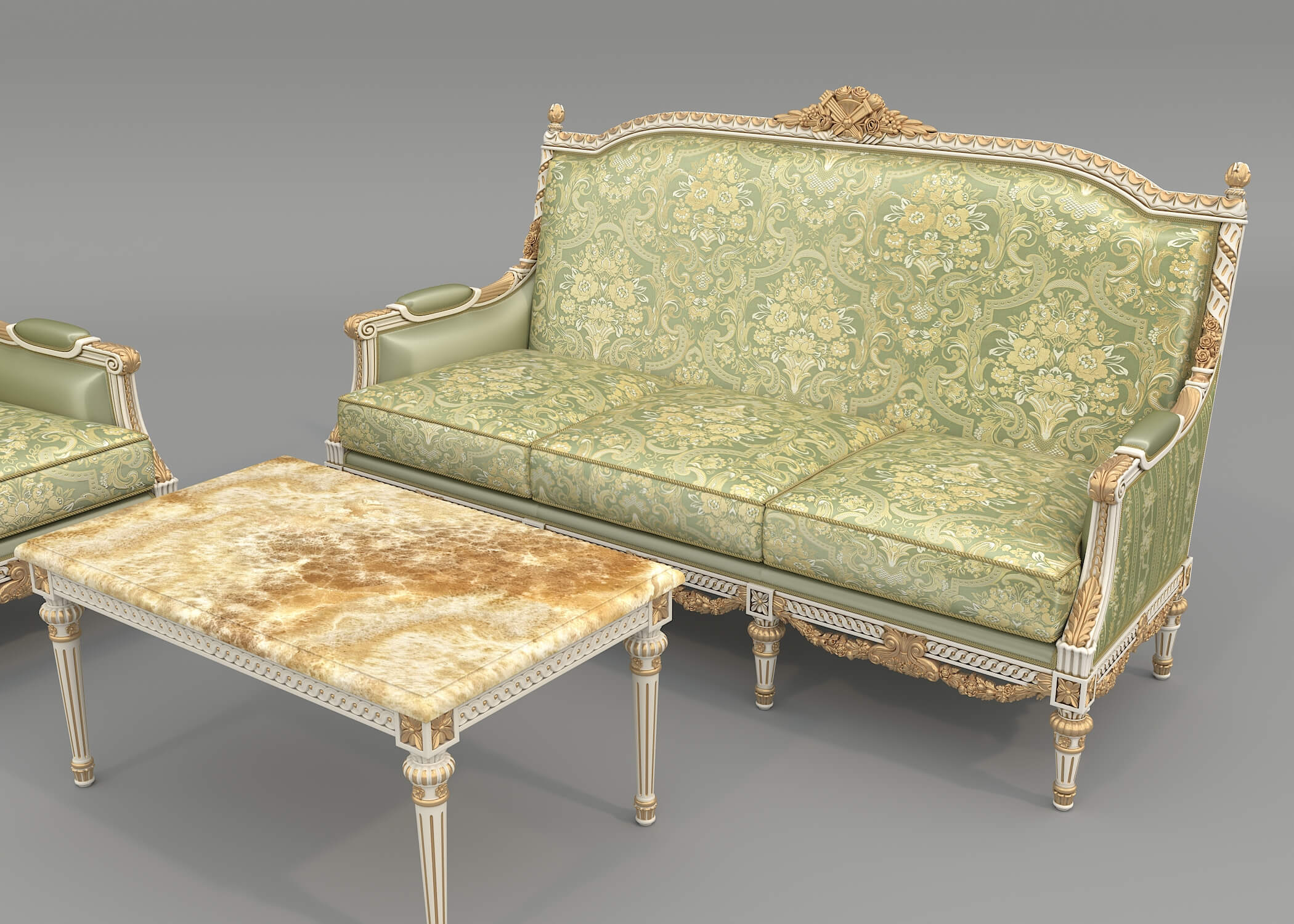 Classic European Style Sofa and Armchair Set 17 3D Model