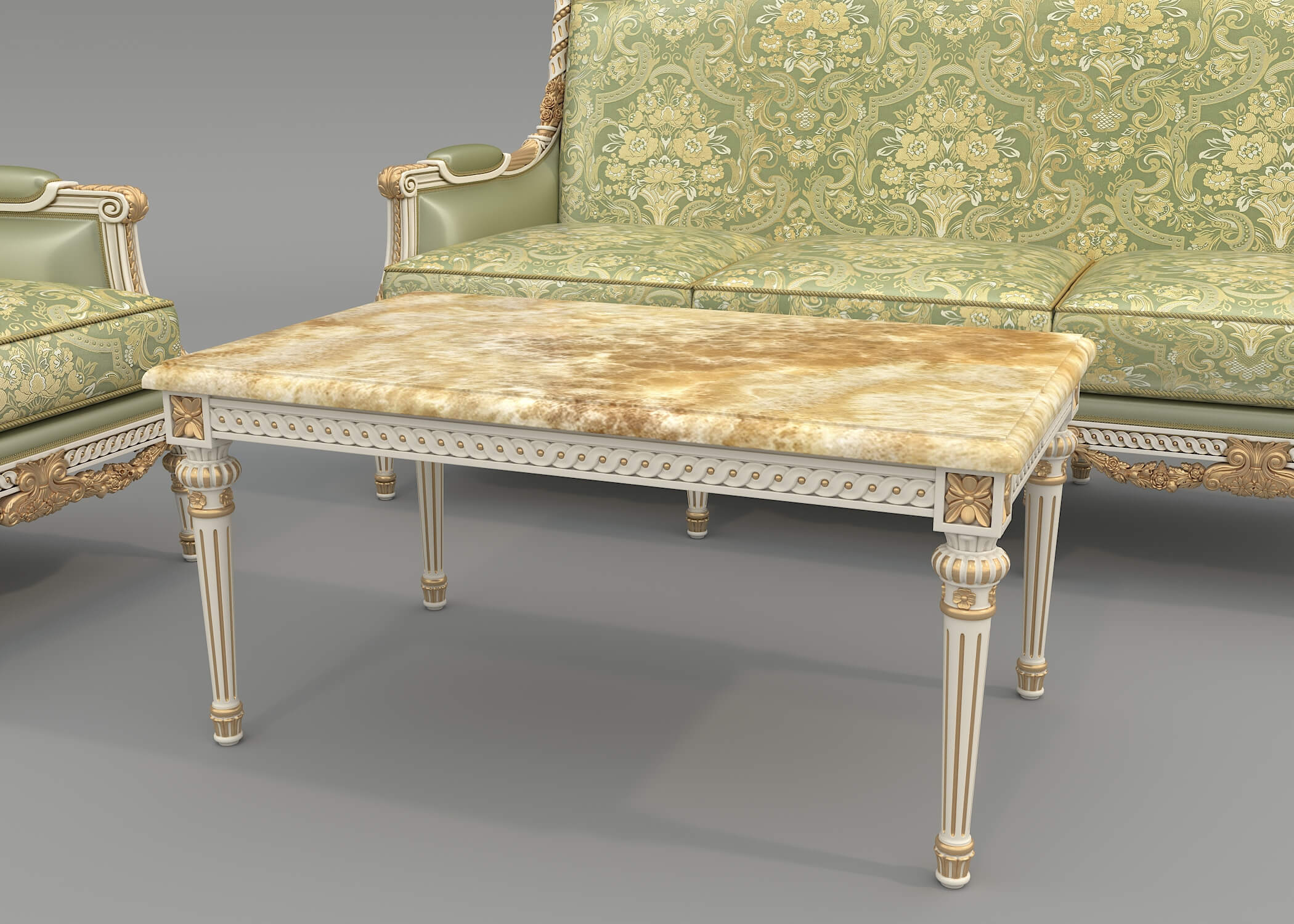 Classic European Style Sofa and Armchair Set 17 3D Model