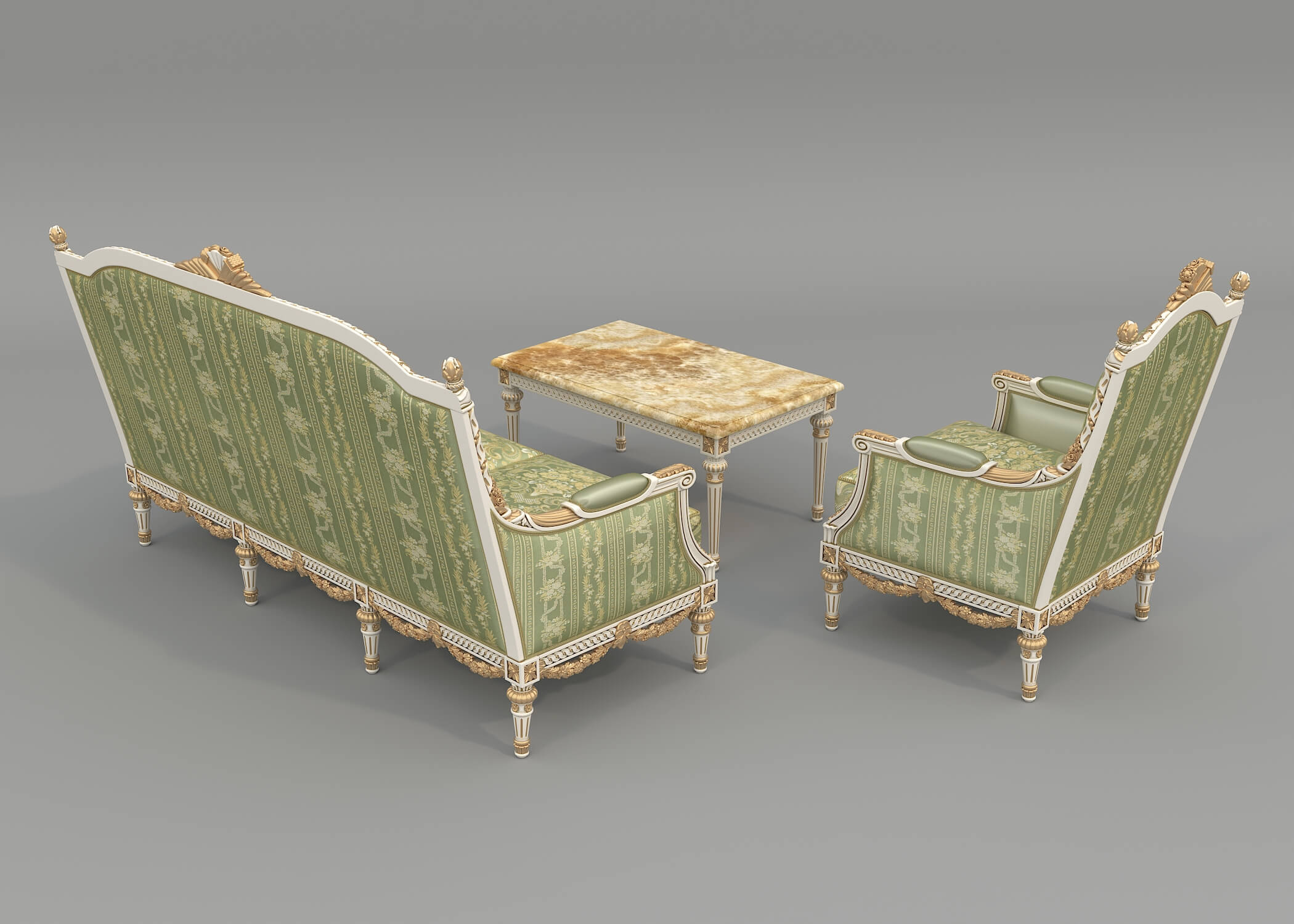 Classic European Style Sofa and Armchair Set 17 3D Model