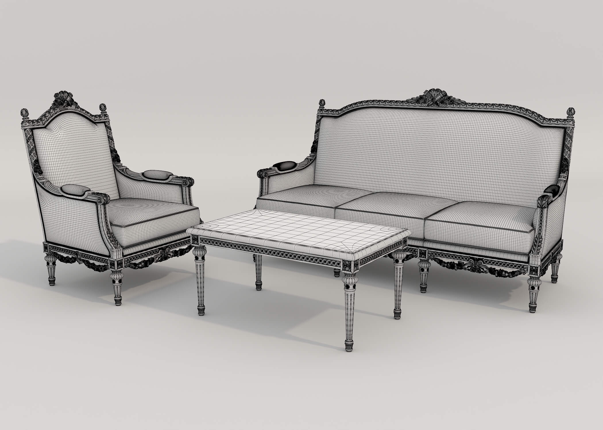 Classic European Style Sofa and Armchair Set 17 3D Model