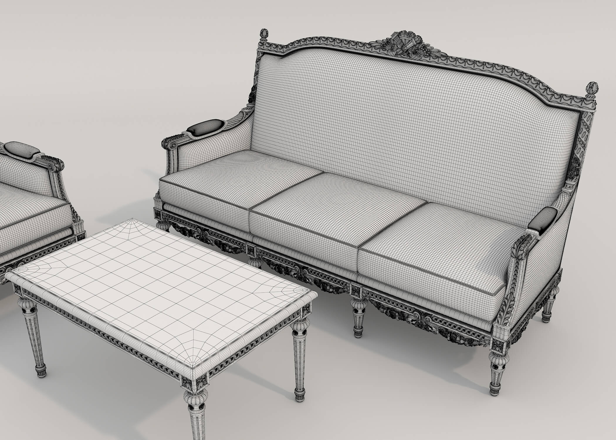 Classic European Style Sofa and Armchair Set 17 3D Model