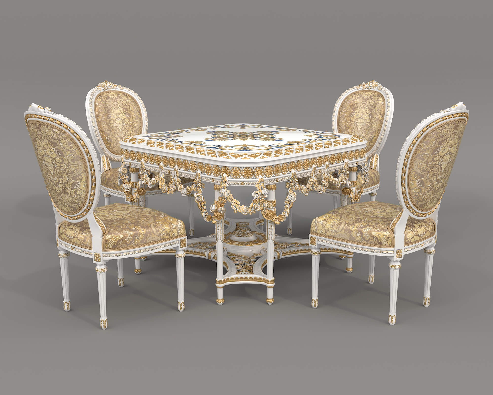 French Rococo Luxury Dining Set 2 3D Model
