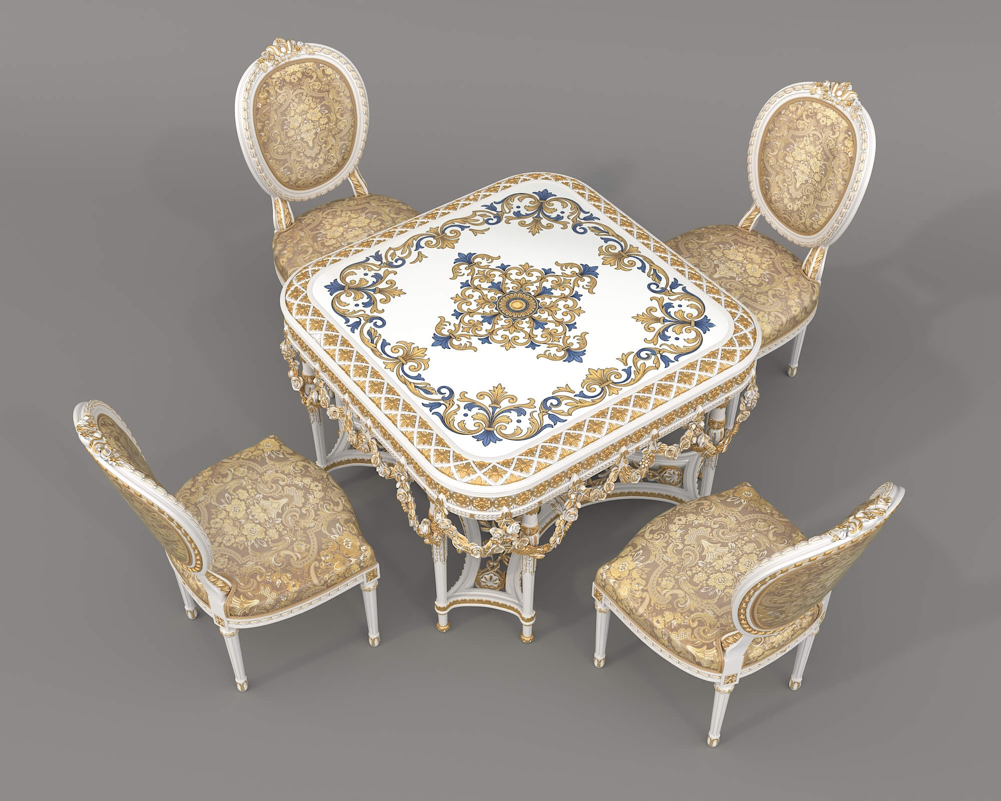 French Rococo Luxury Dining Set 2 3D Model