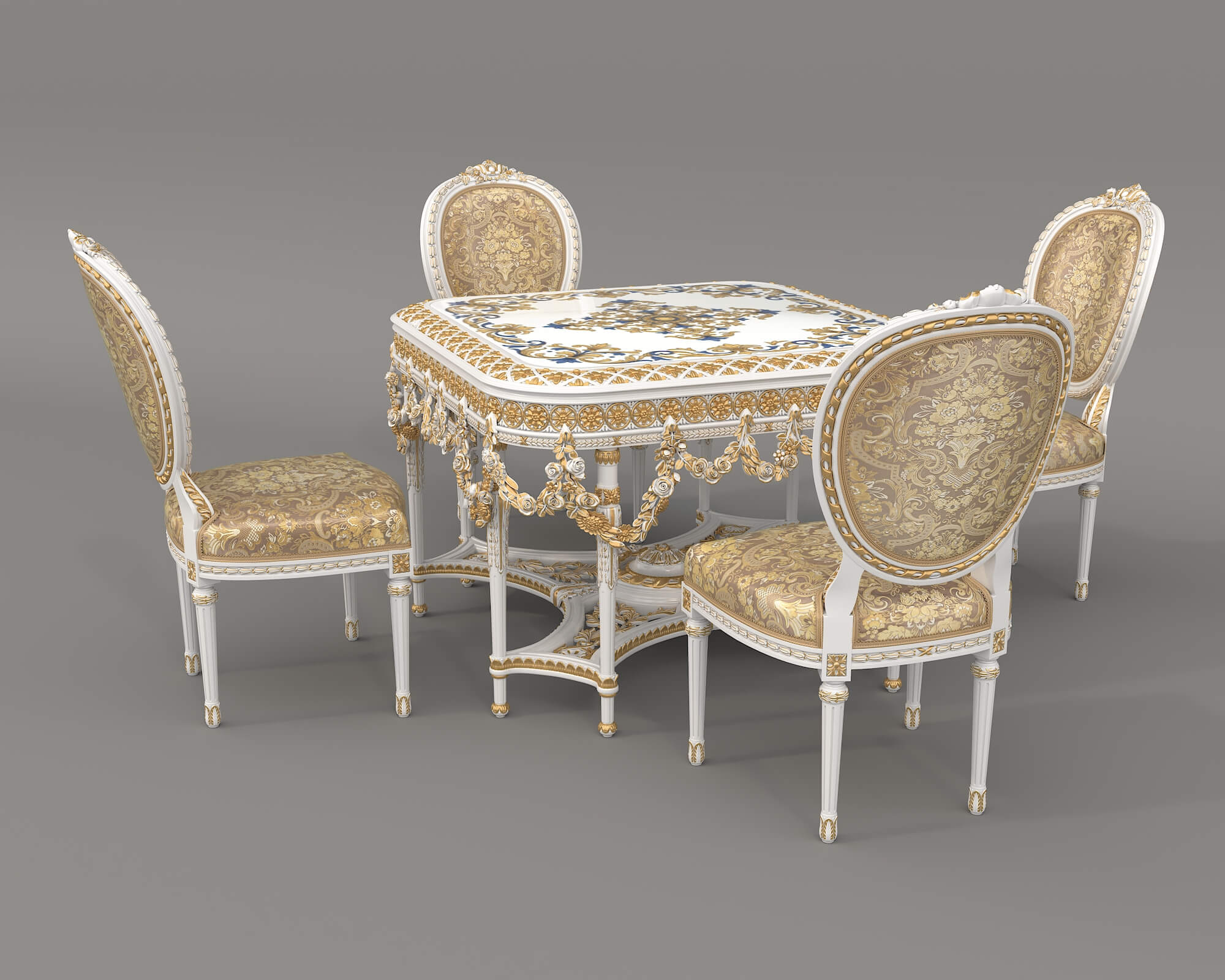 French Rococo Luxury Dining Set 2 3D Model