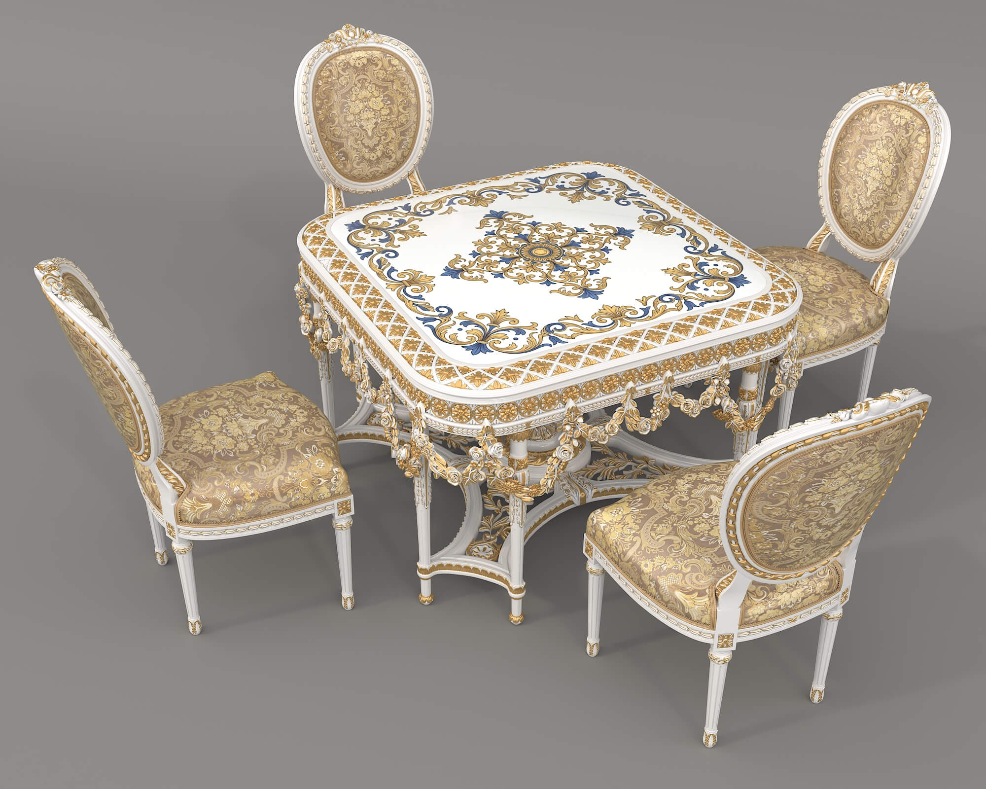 French Rococo Luxury Dining Set 2 3D Model