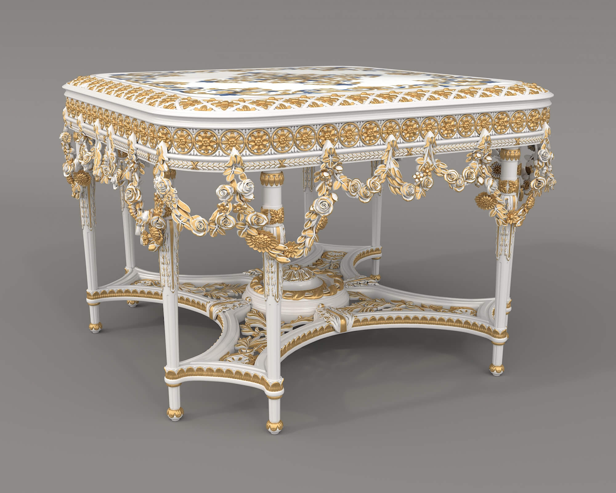 French Rococo Luxury Dining Set 2 3D Model