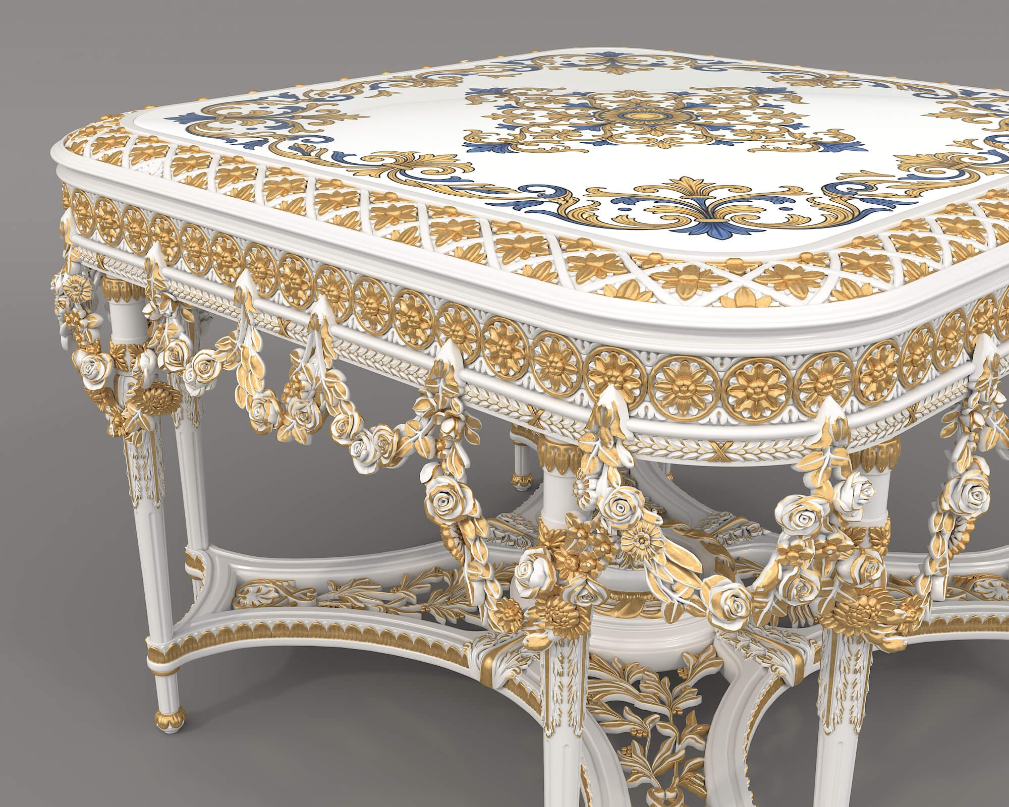 French Rococo Luxury Dining Set 2 3D Model