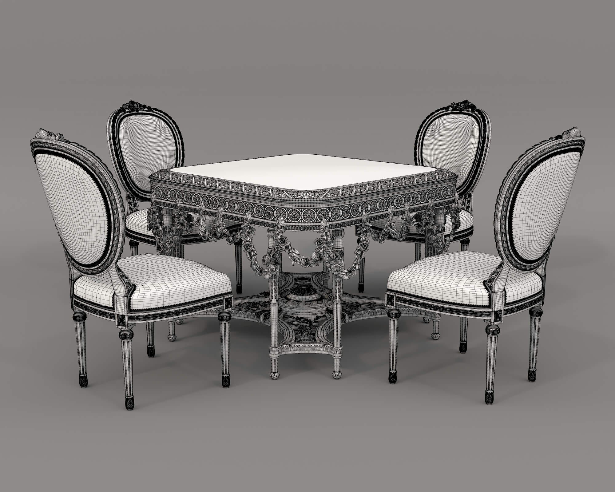 French Rococo Luxury Dining Set 2 3D Model