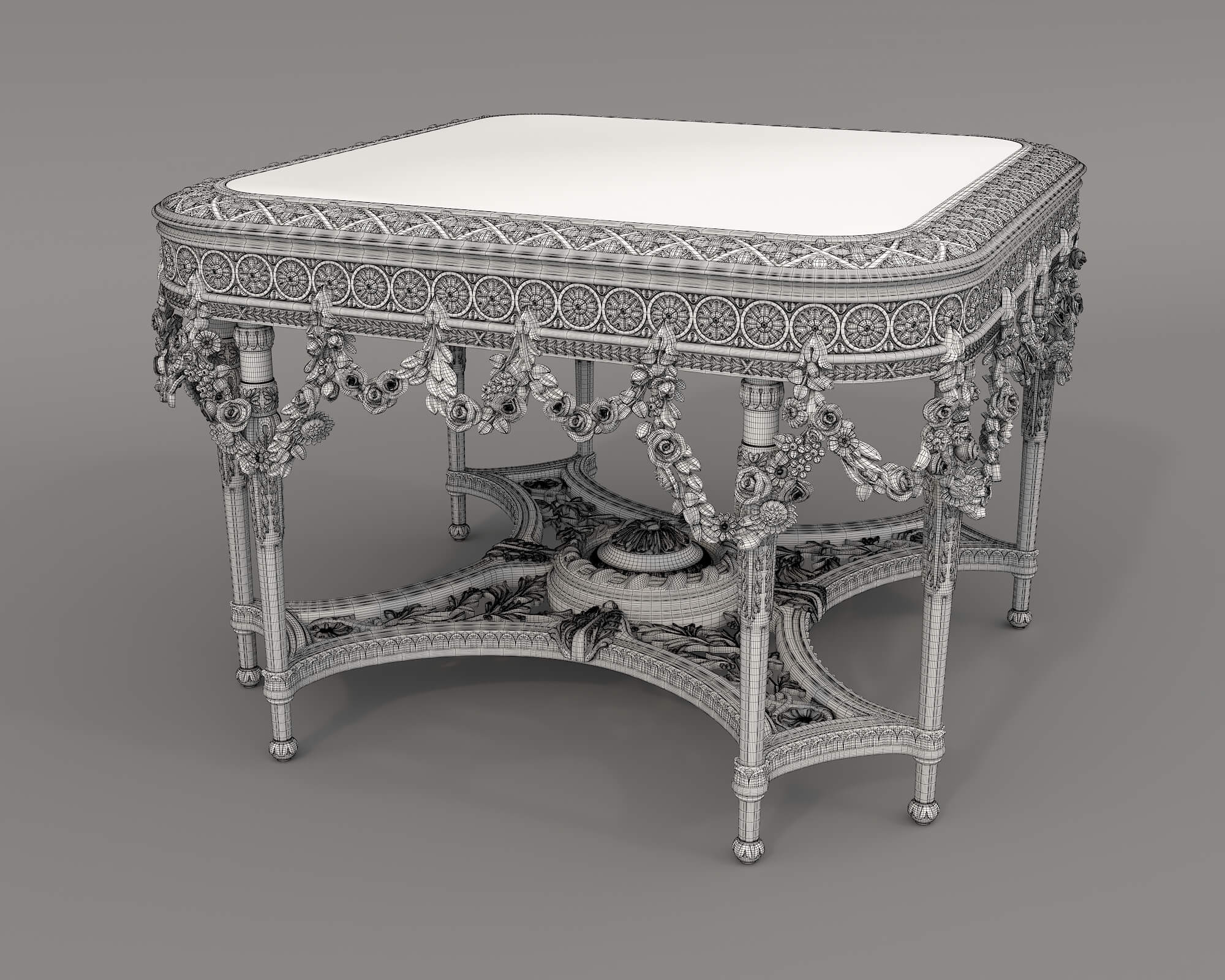 French Rococo Luxury Dining Set 2 3D Model