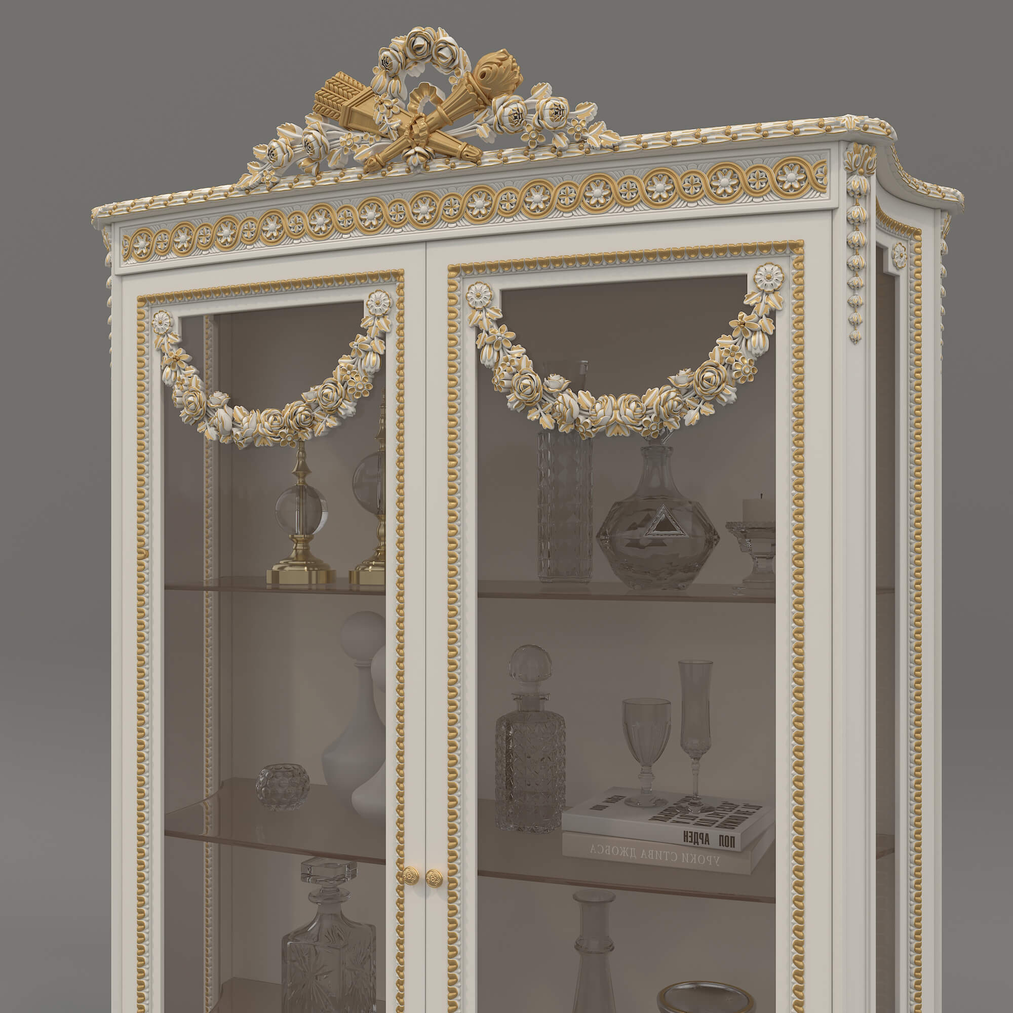 Luxury Classic Glass Showcase Cabinet 3D Model