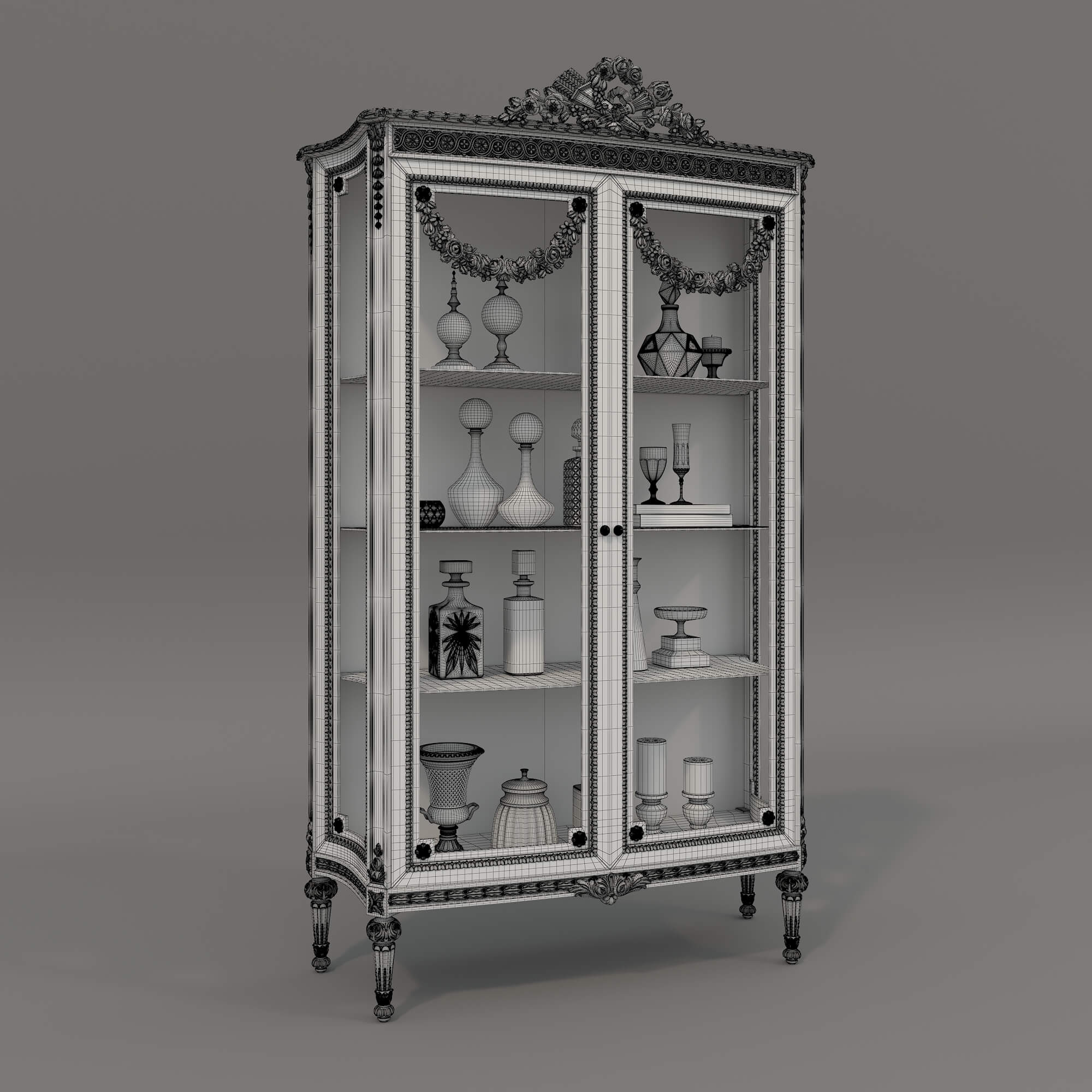 Luxury Classic Glass Showcase Cabinet 3D Model
