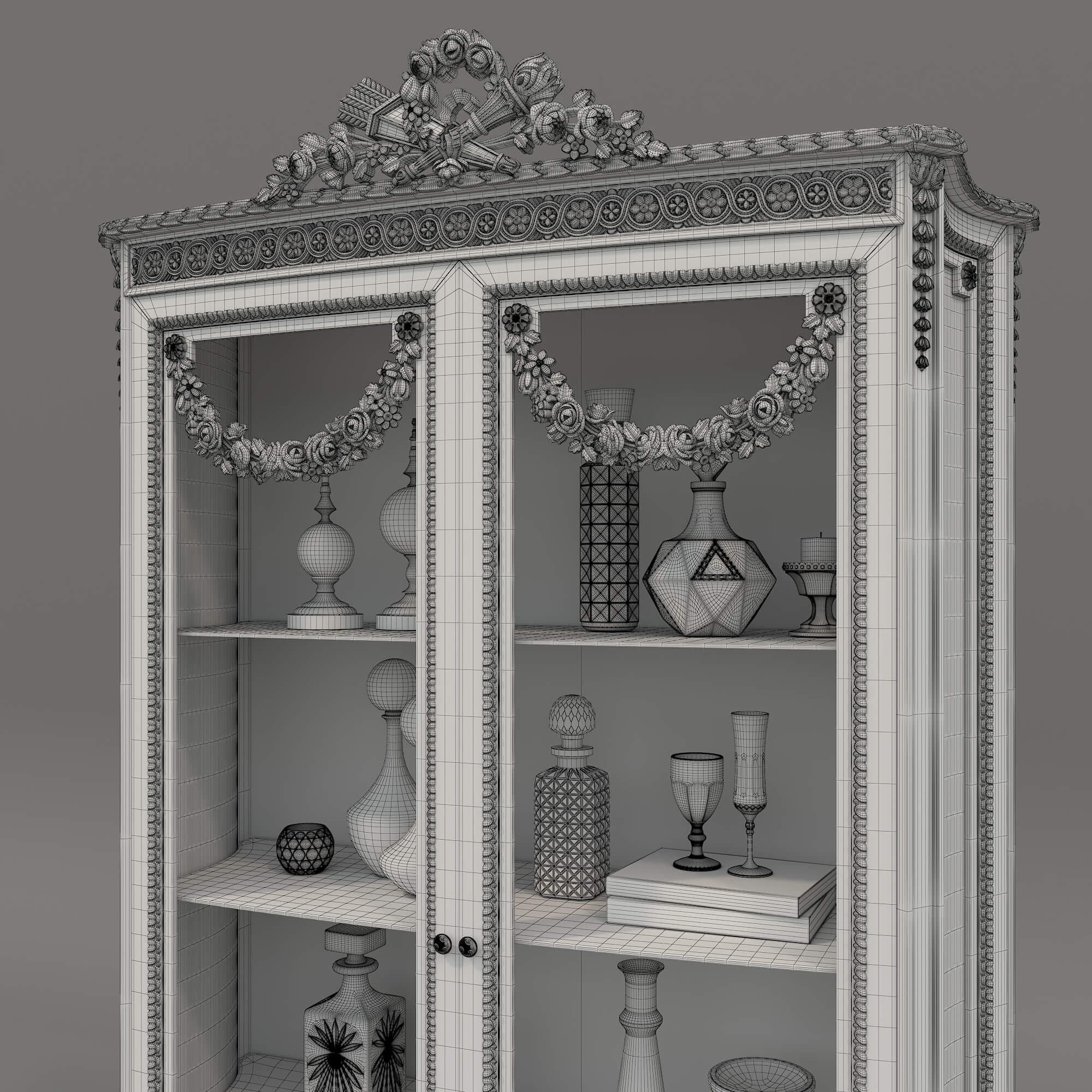 Luxury Classic Glass Showcase Cabinet 3D Model