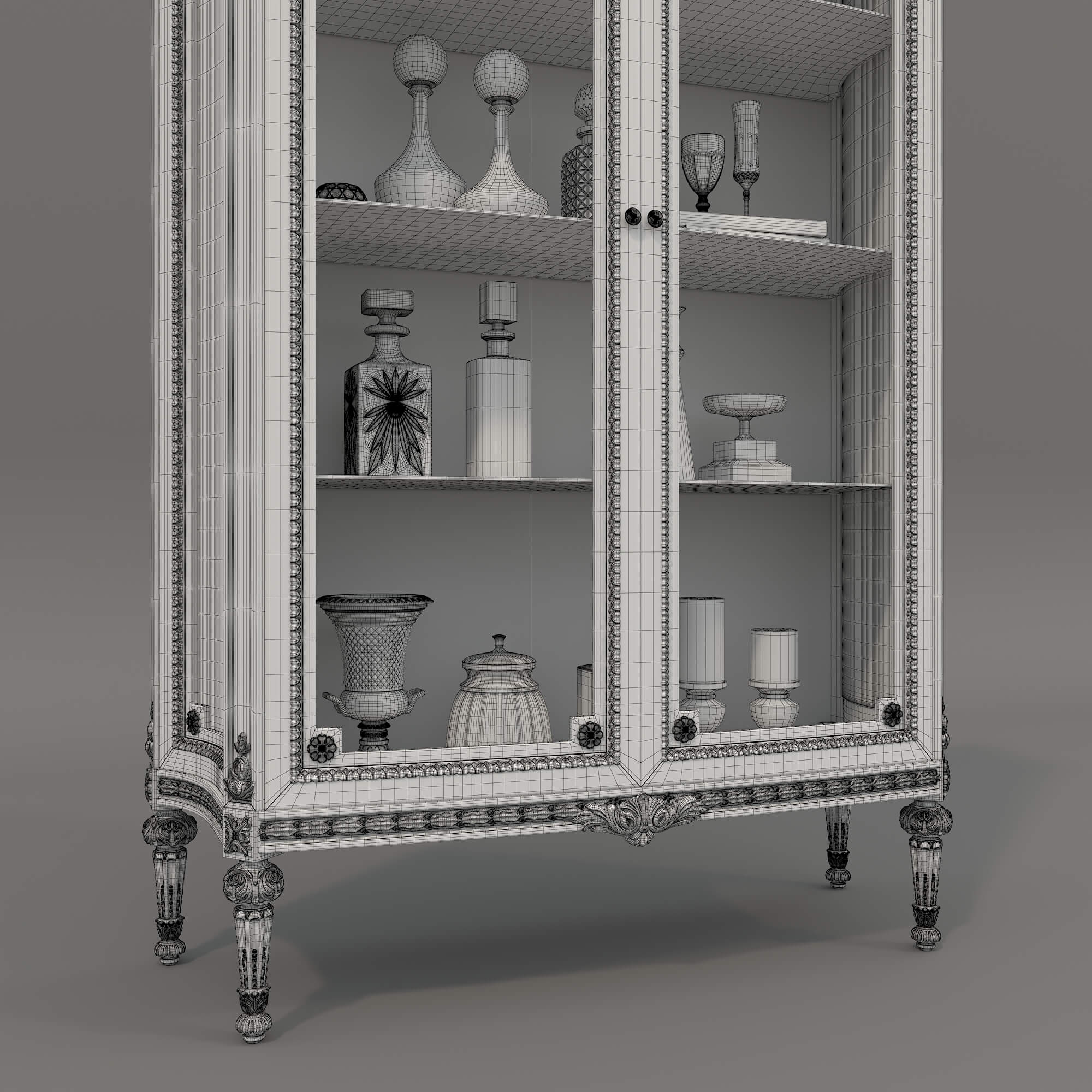 Luxury Classic Glass Showcase Cabinet 3D Model