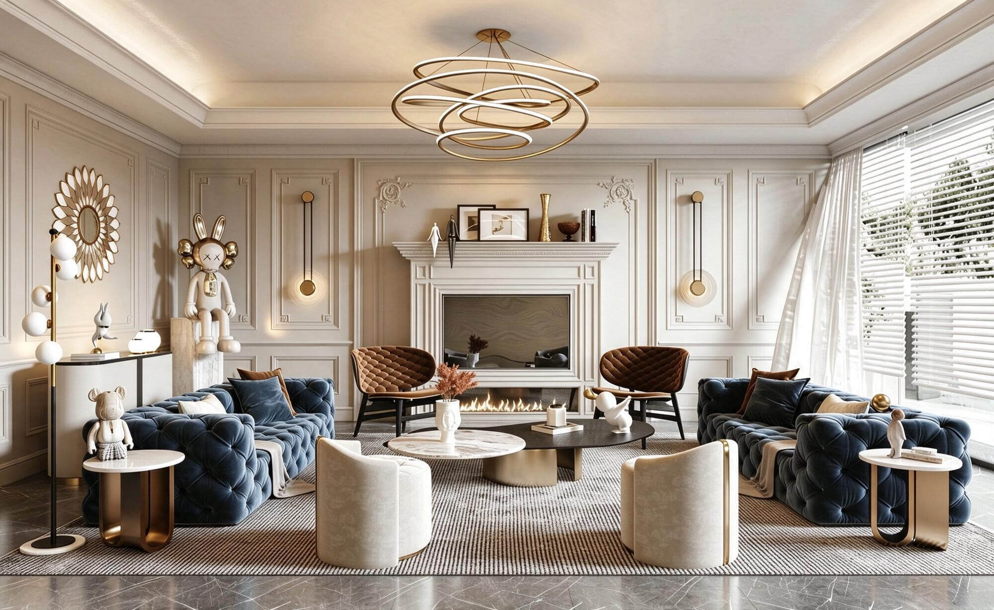 Modern French Style Living Room Interior Scene 3D Model 3D Model