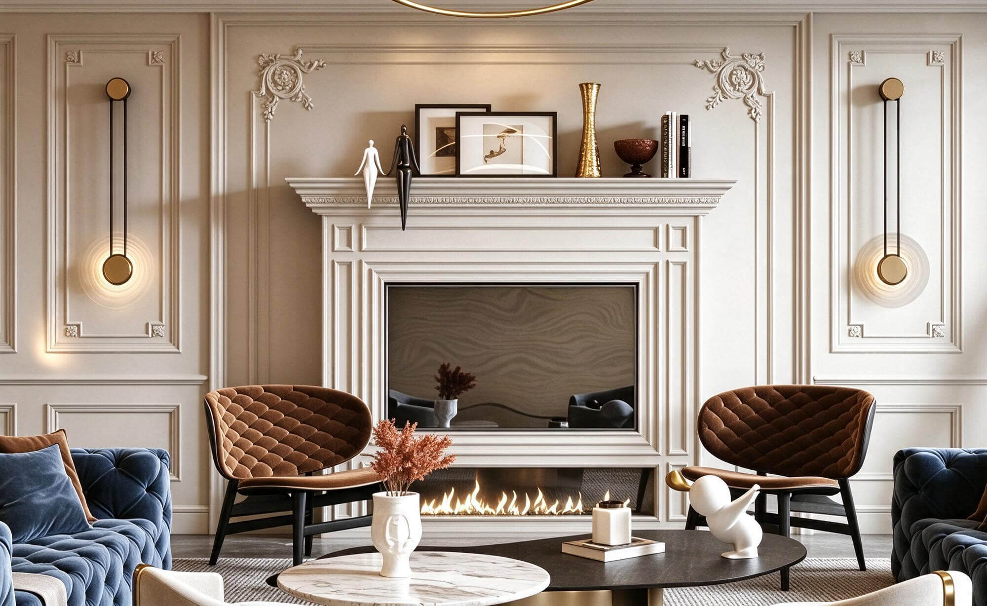 Modern French Style Living Room Interior Scene 3D Model 3D Model