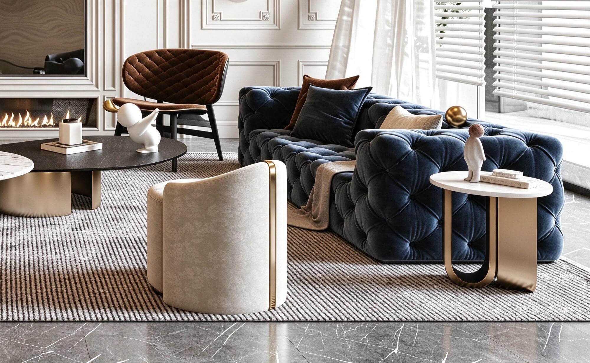 Modern French Style Living Room Interior Scene 3D Model 3D Model