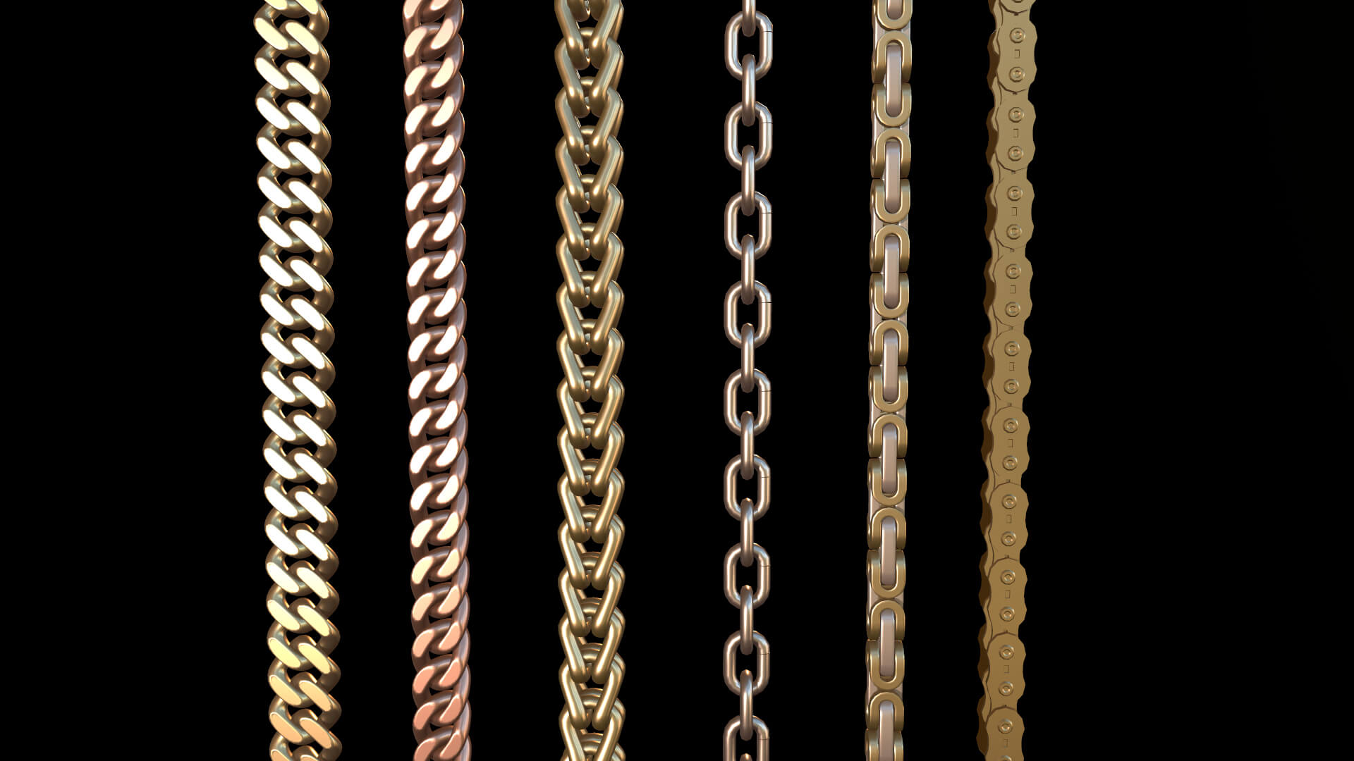 Gold Chain Necklace Metal Chain Roller Chain 3D Model