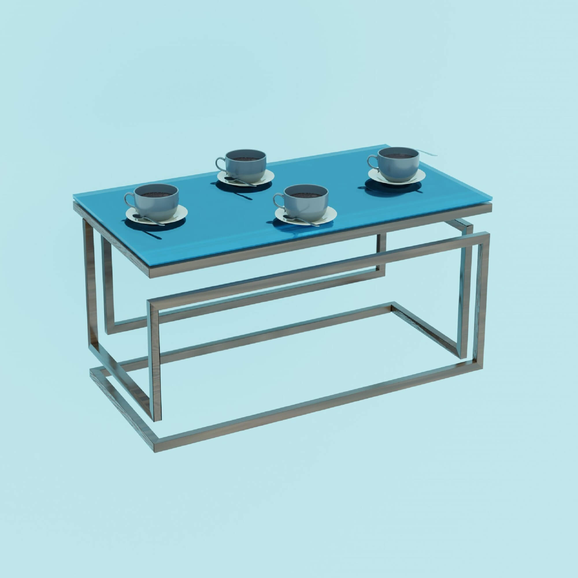 Glass Coffee Table Wooden 3D Model