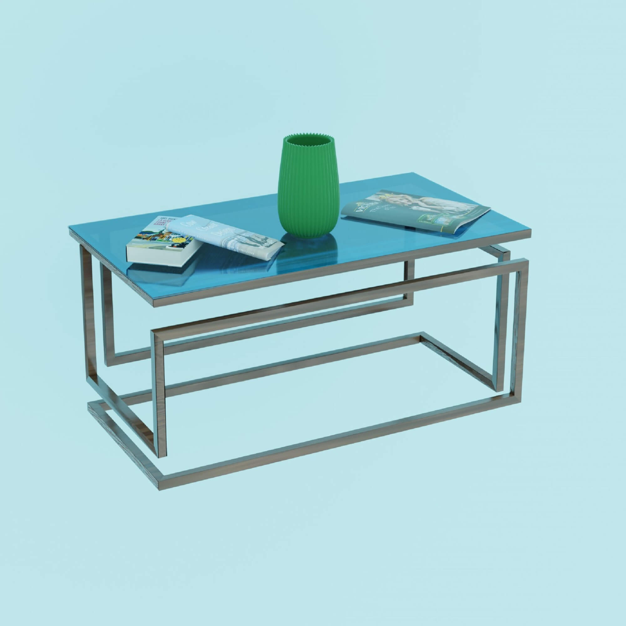 Glass Coffee Table Wooden 3D Model