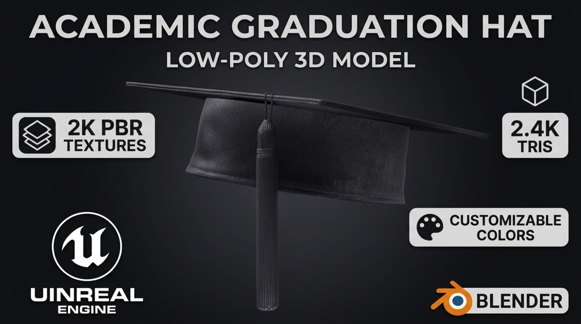 Academic Graduation Hat Mortarboard Low Poly PBR 3D Model 3D Model