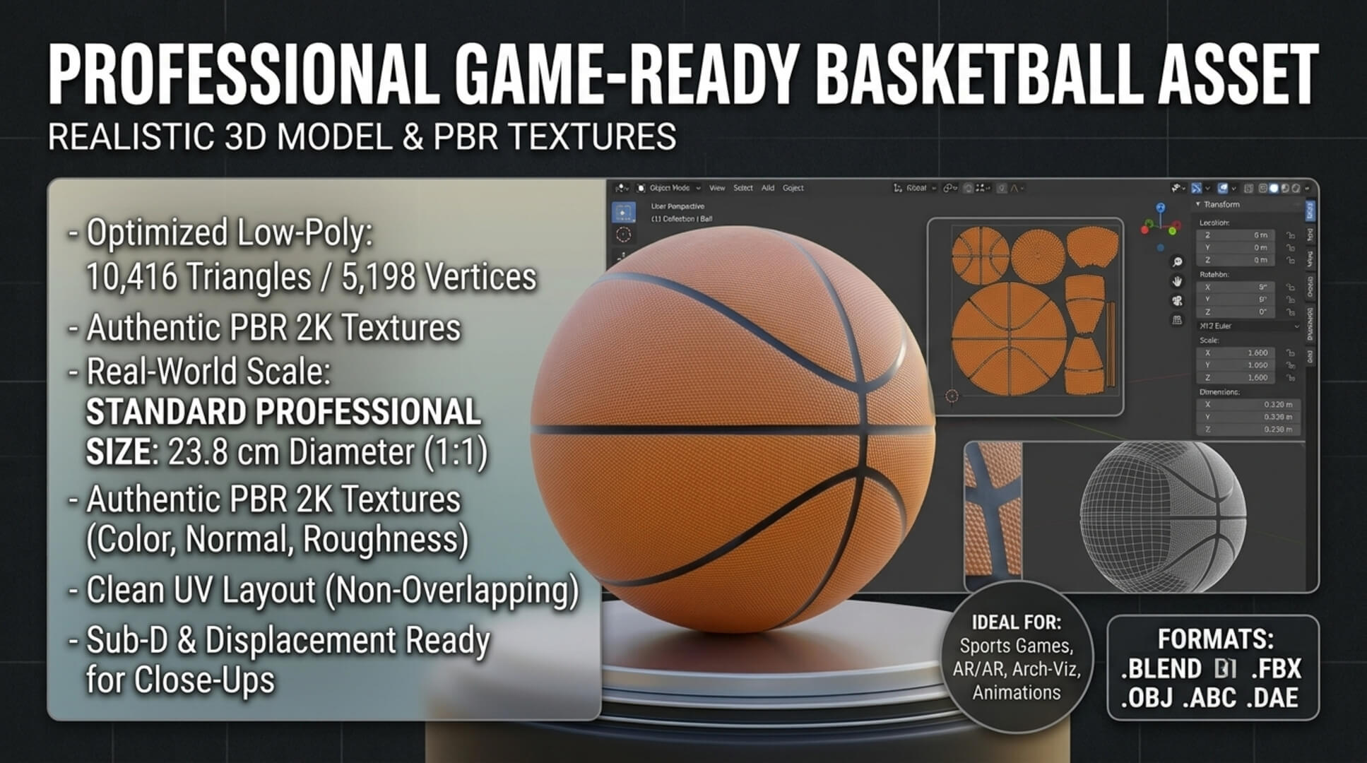 Basketball Ball - Realistic Low-Poly PBR 3D Model 3D Model
