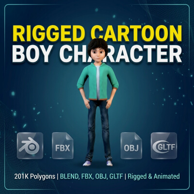 Cartoon Young Boy Character - Rigged and Animated PBR 3D Mod