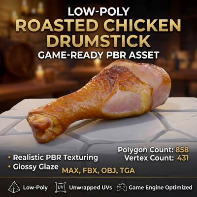 Cooked Chicken Leg - Roasted Drumstick PBR Low-Poly 3D Model