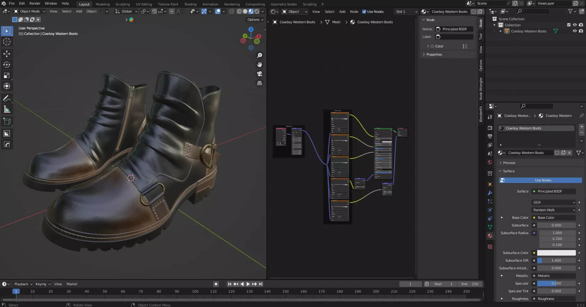 Cowboy Western Leather Boots High Detail PBR 3D Model 3D Model