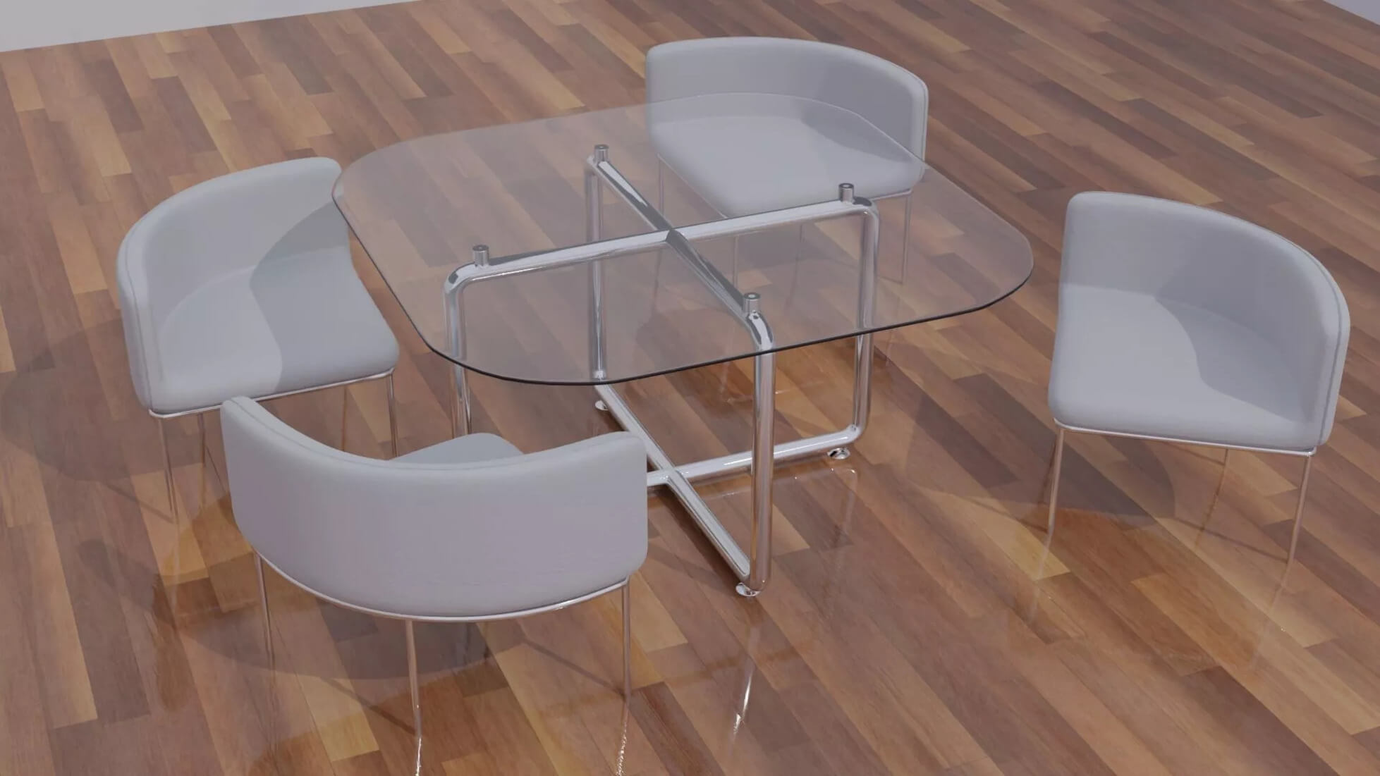 Dining Table with 4 Leather Chairs PBR 3D Model Set 3D Model