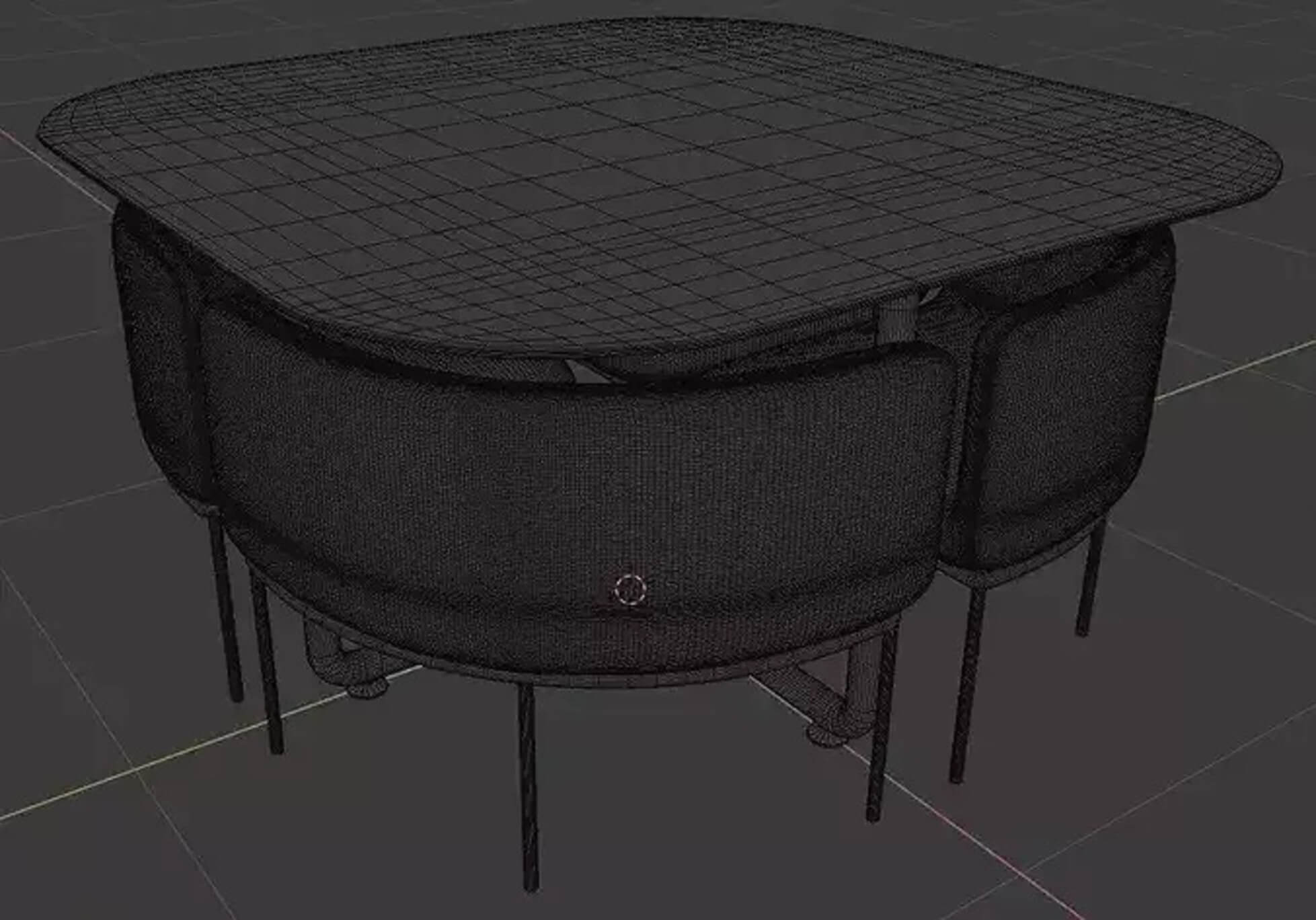 Dining Table with 4 Leather Chairs PBR 3D Model Set 3D Model