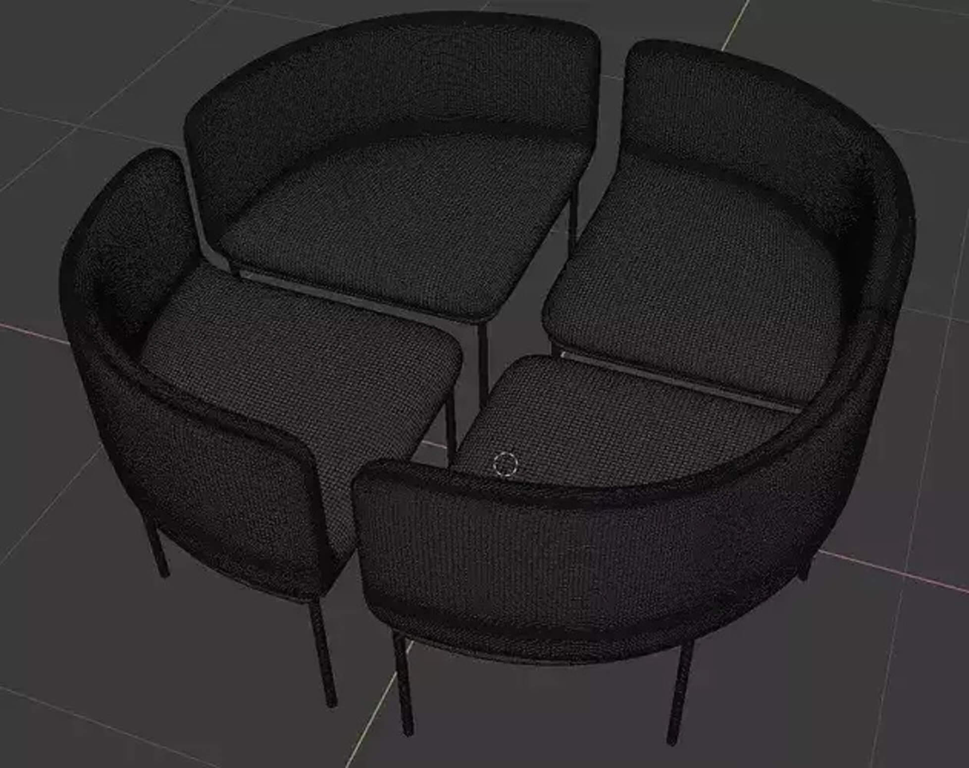 Dining Table with 4 Leather Chairs PBR 3D Model Set 3D Model