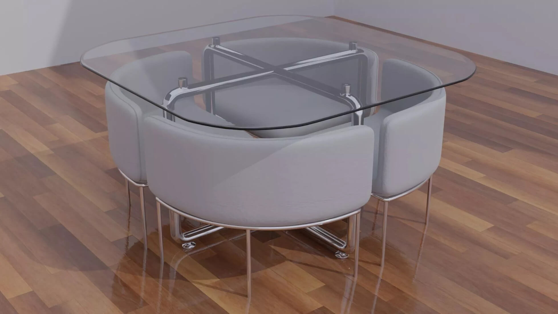 Dining Table with 4 Leather Chairs PBR 3D Model Set 3D Model