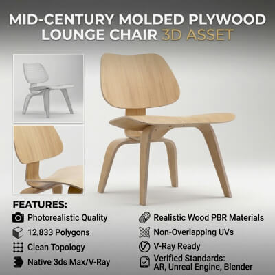 Eames Lounge Armchair PBR 3D Model