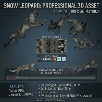 Leopard - Animated Rigged PBR 3D Model