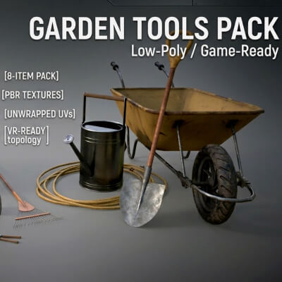 Low-Poly Garden Tools Pack - PBR 3D Model
