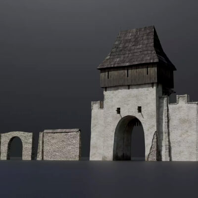 Medieval Castle Walls and Gatehouse PBR Low-Poly 3D Model SE