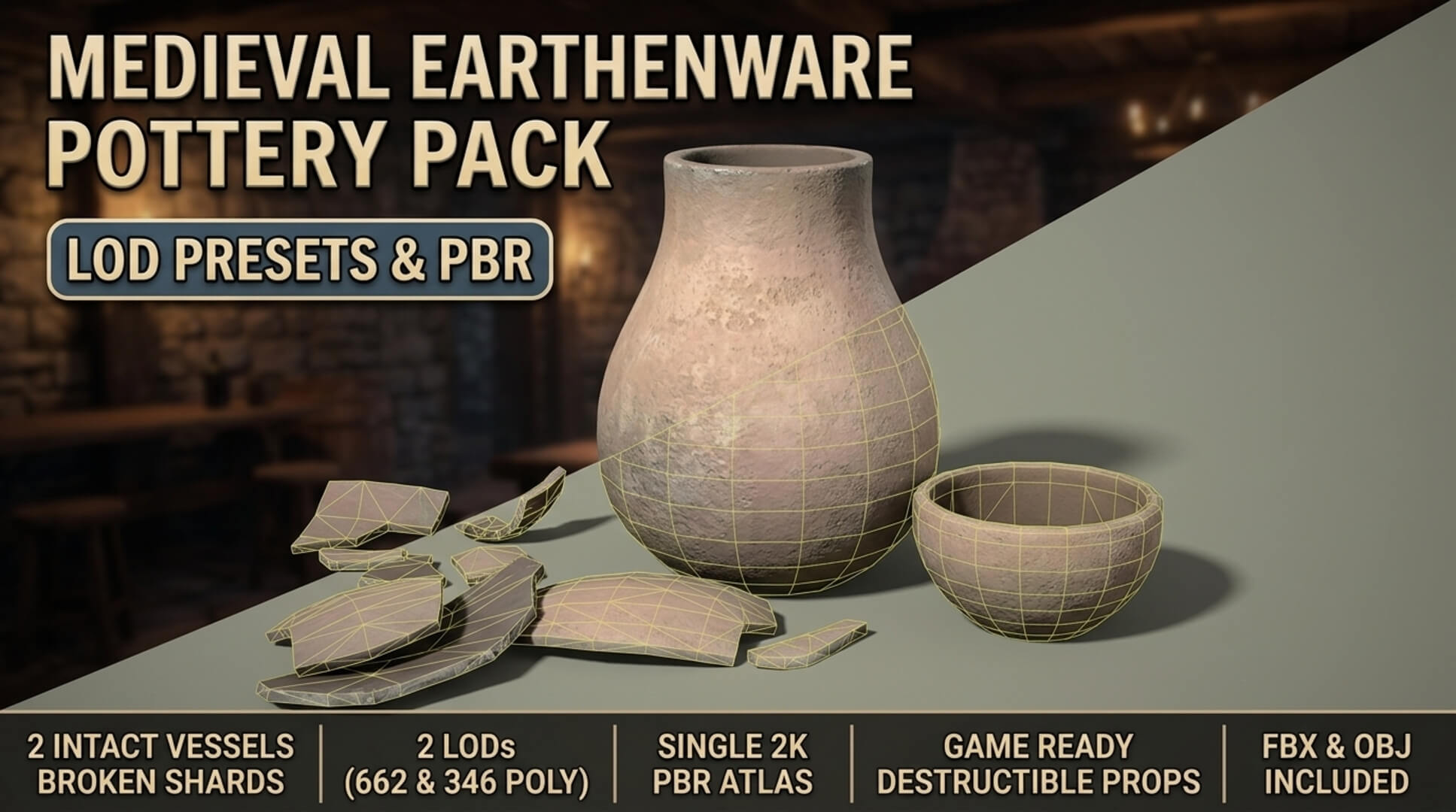 Medieval Clay Pots &amp Shards Set - PBR Low-Poly 3D Model 3D Model