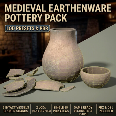 Medieval Clay Pots & Shards Set - PBR Low-Poly 3D Model