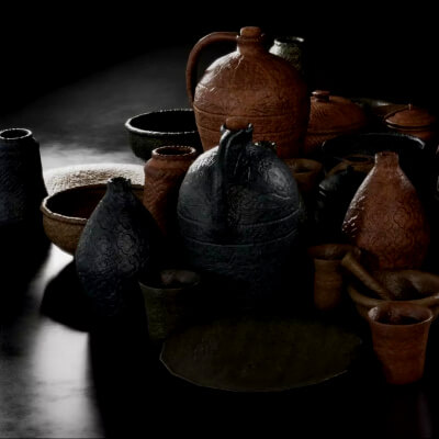 Medieval Clay Pottery Scatter Pack - Low-Poly 3D Props